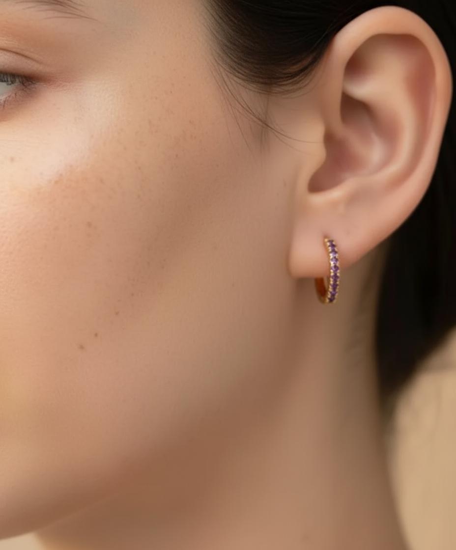 Amethyst Hoop Earrings, February Birthstone Gifts, Huggies Hoop Earrings, Minimal Hoop Earrings, IN Stock
