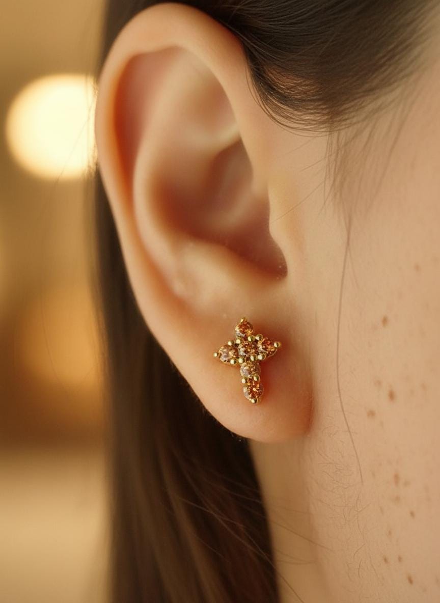 Citrine Cross Stud Earrings / Citrine Earrings / Tiny Cross Studs / November Birthstones Gift / Religious Earrings Gift for Her