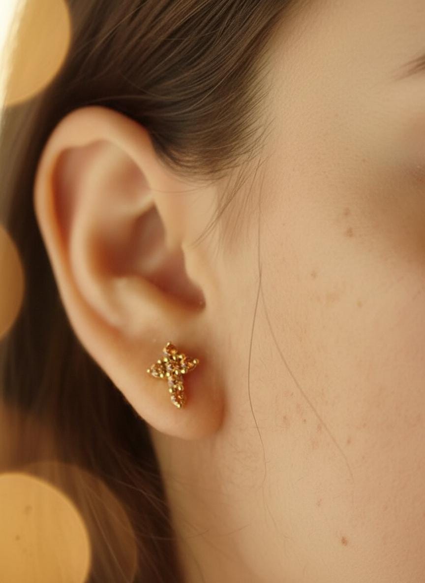 Citrine Cross Stud Earrings / Citrine Earrings / Tiny Cross Studs / November Birthstones Gift / Religious Earrings Gift for Her