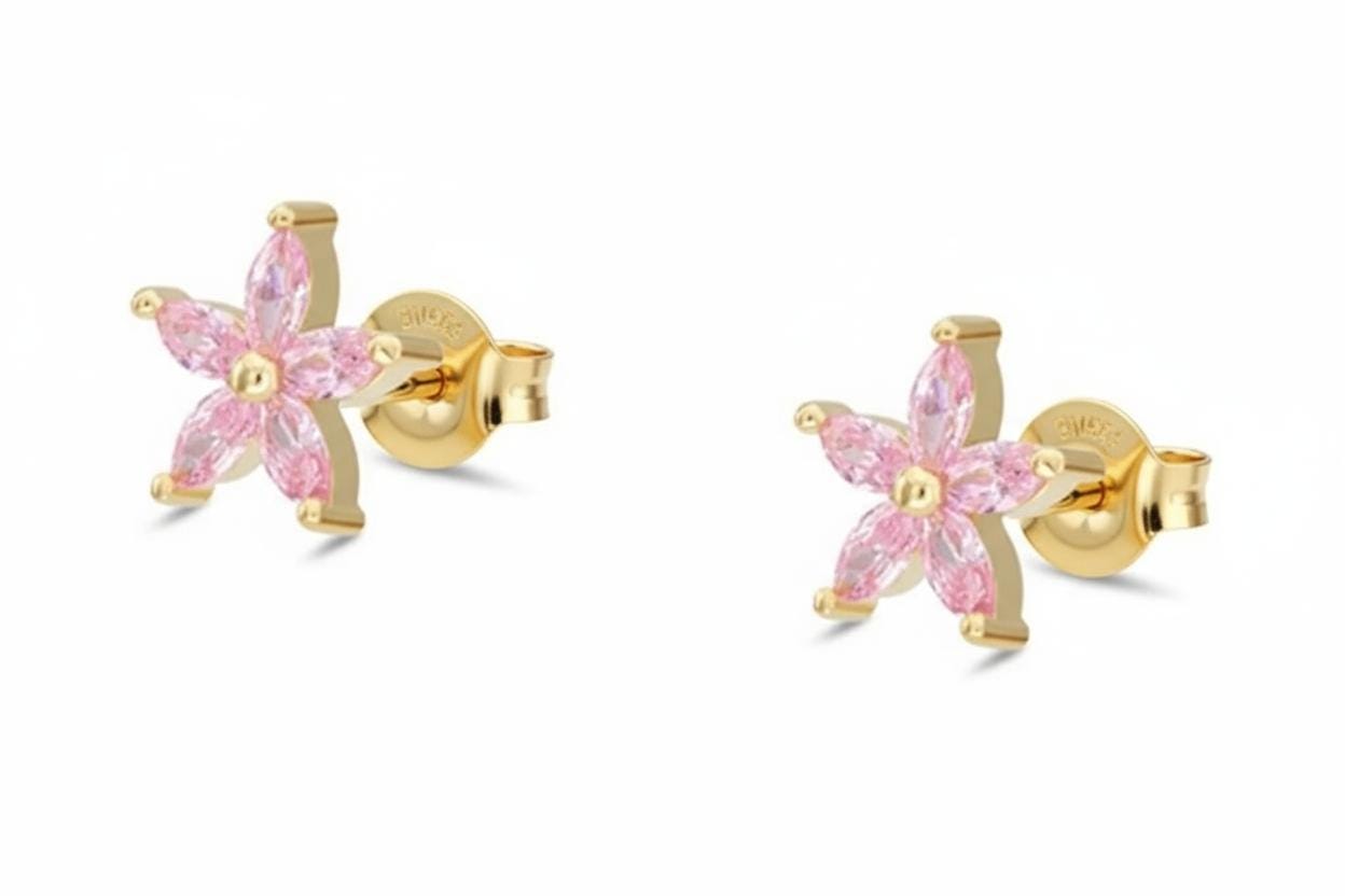 Pink Sapphire Flower Stud Earrings, September Birthstones, Everyday Earrings Gift for Her, Floral Studs, Graduation Gifts