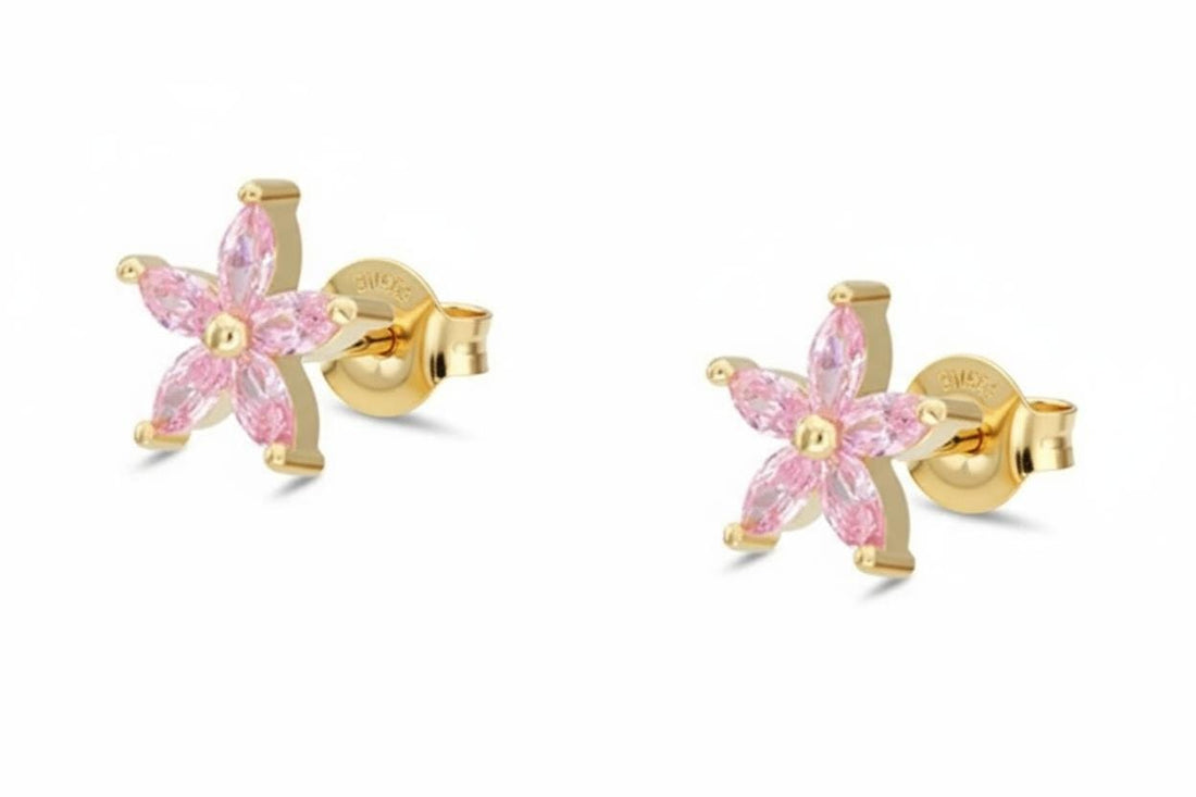 Pink Sapphire Flower Stud Earrings, September Birthstones, Everyday Earrings Gift for Her, Floral Studs, Graduation Gifts