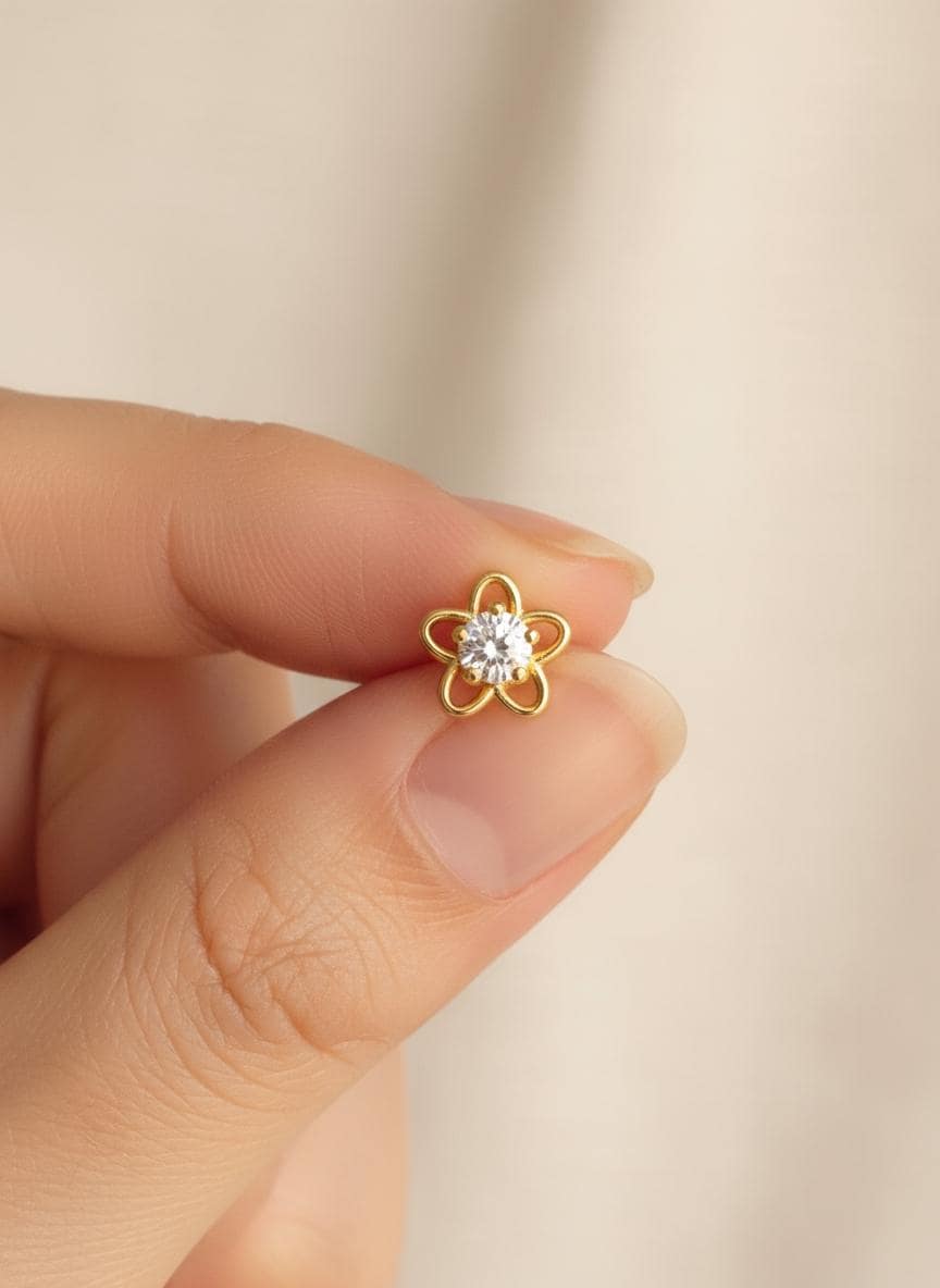 Flower Stud Earrings / 925 Sterling Silver Flower Earrings / Diamonds Minimalist Earrings / Bridesmaid Gift