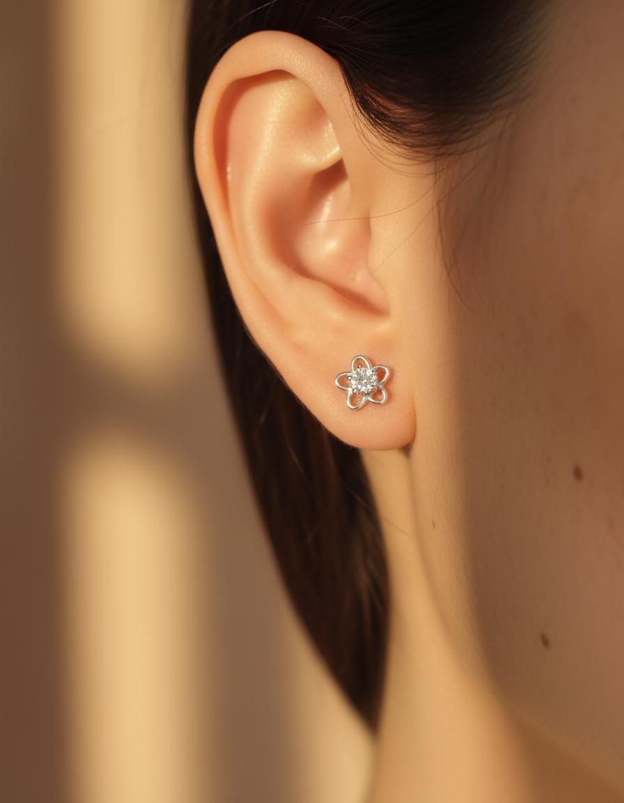 Flower Stud Earrings / 925 Sterling Silver Flower Earrings / Diamonds Minimalist Earrings / Bridesmaid Gift