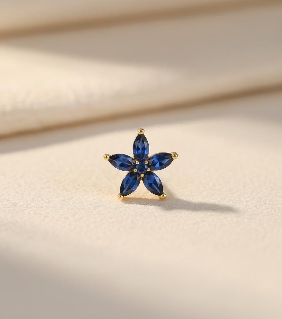 Blue Sapphire Earrings Five Stone Flower Studs September Birthstone Earrings Minimalist Earrings Gift for Her Last Minute Gifts