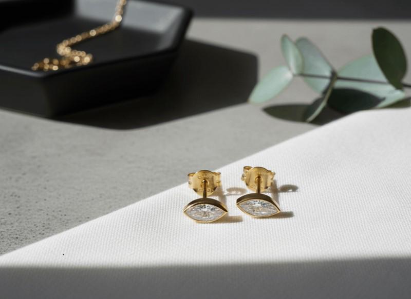 Sterling Silver Marquise Earrings / Diamonds Marquise Studs / Solitaire Marquise Stud / Cartilage Piercing