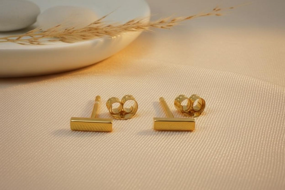 Gold Bar Stud Earrings, Minimalist Line Dainty, Daily Wear Gift for Her
