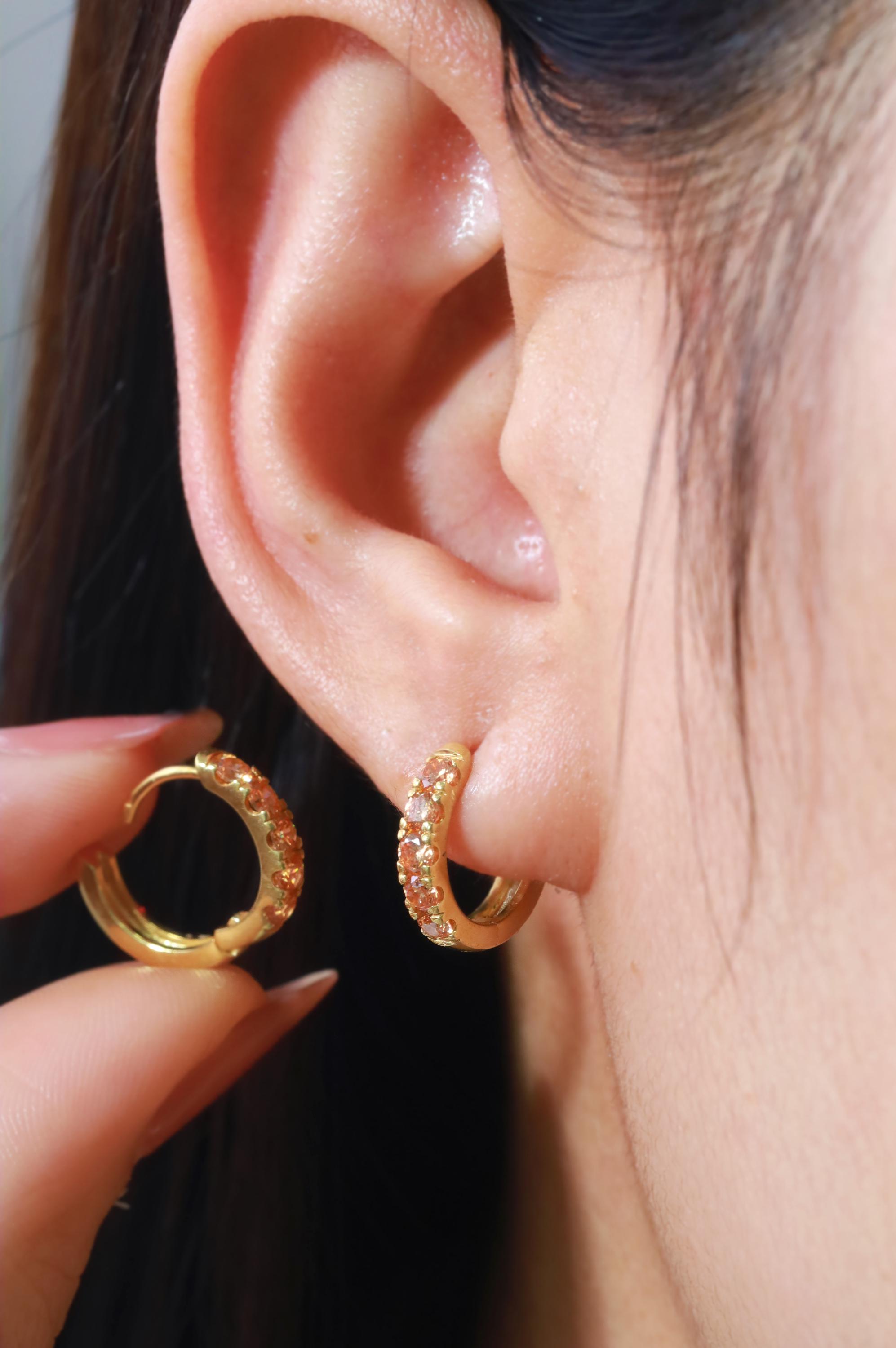 Five Stones Citrine Hoop Earring, November Birthstone Gifts, Huggie Hoops, Minimal Hoop Earring, Holiday Gift for Her