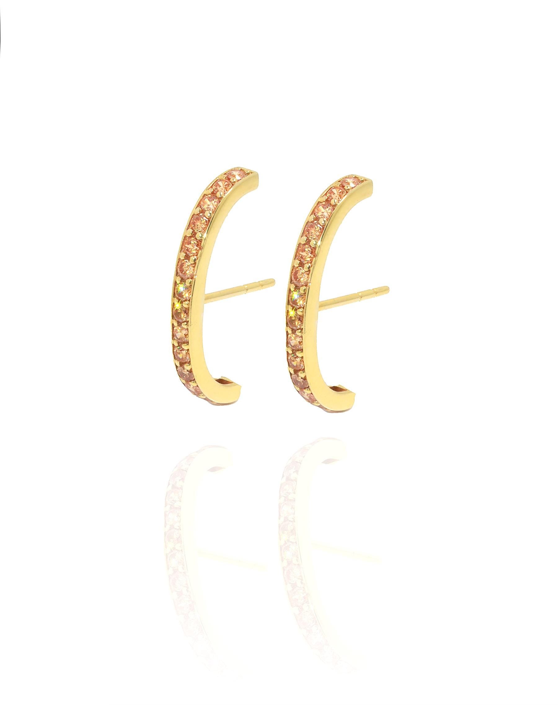 Citrine Curve Bar Stud Earrings, November Birthstone Gifts, Suspender Cuff Stud Earrings, Dainty Earrings Gift For Women