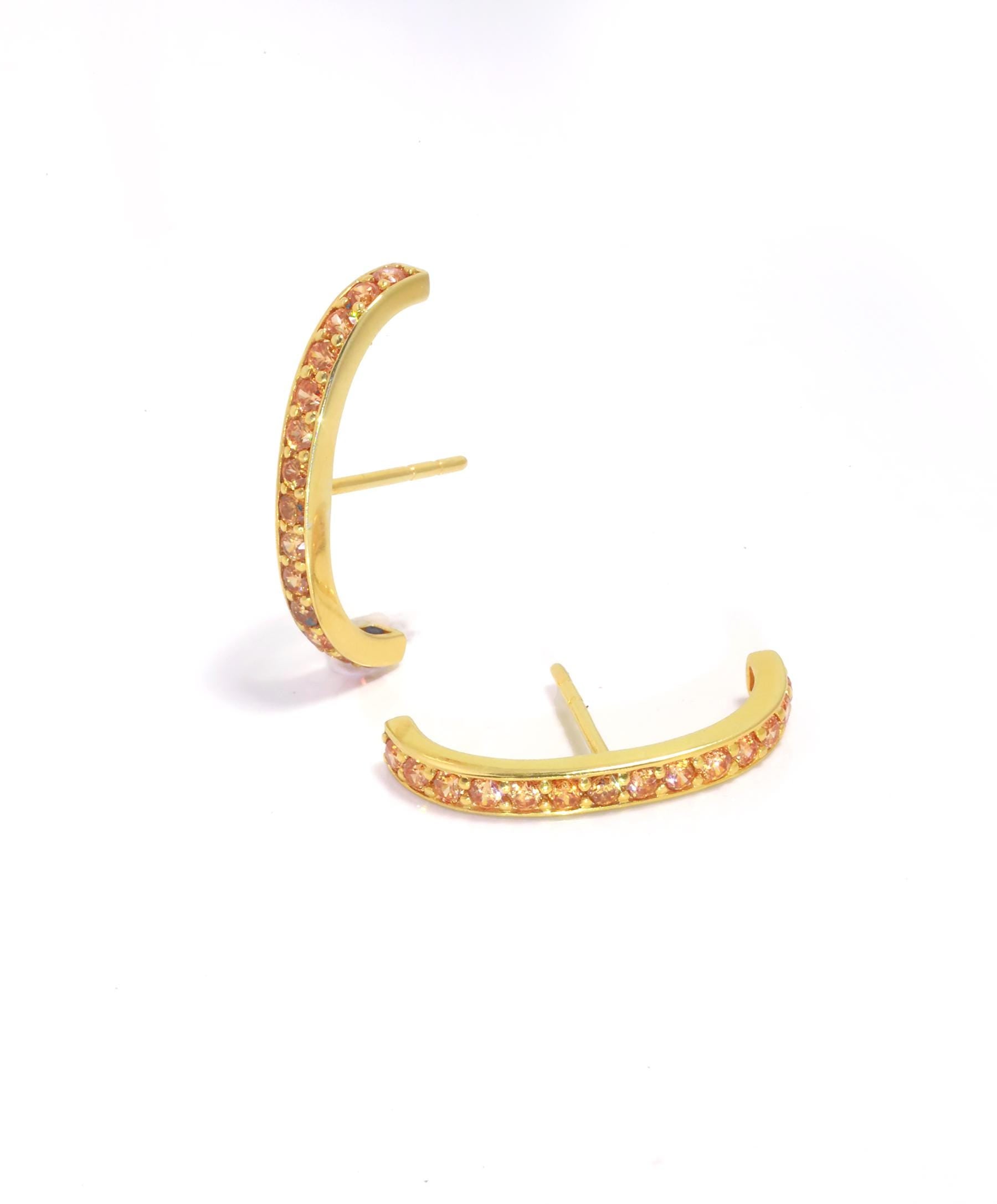 Citrine Curve Bar Stud Earrings, November Birthstone Gifts, Suspender Cuff Stud Earrings, Dainty Earrings Gift For Women