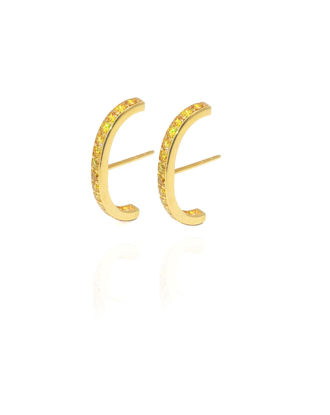 Yellow Sapphire Curve Bar Stud Earrings, September Birthstone Gifts, Suspender Cuff Stud Earrings, Dainty Earrings Gift For Women