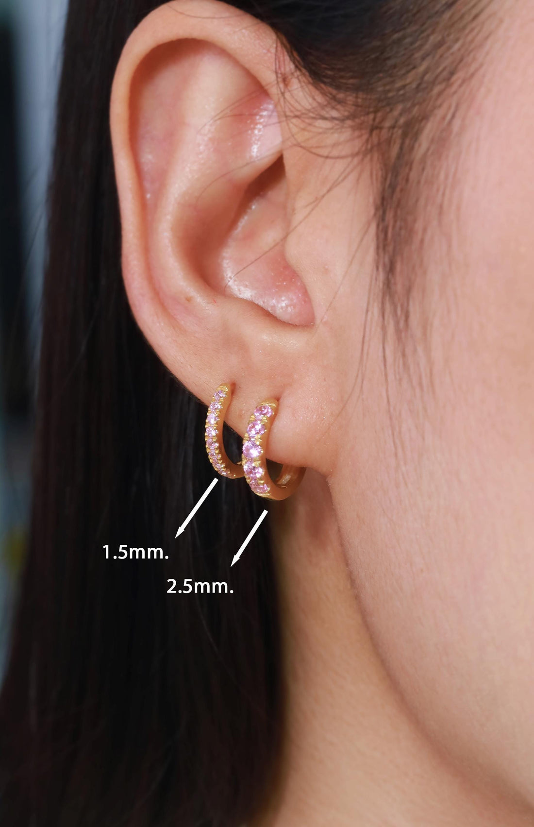 Five Stones Pink Sapphire Hoop Earring, September Birthstone Gifts, Huggie Hoops, Minimal Hoop Earring