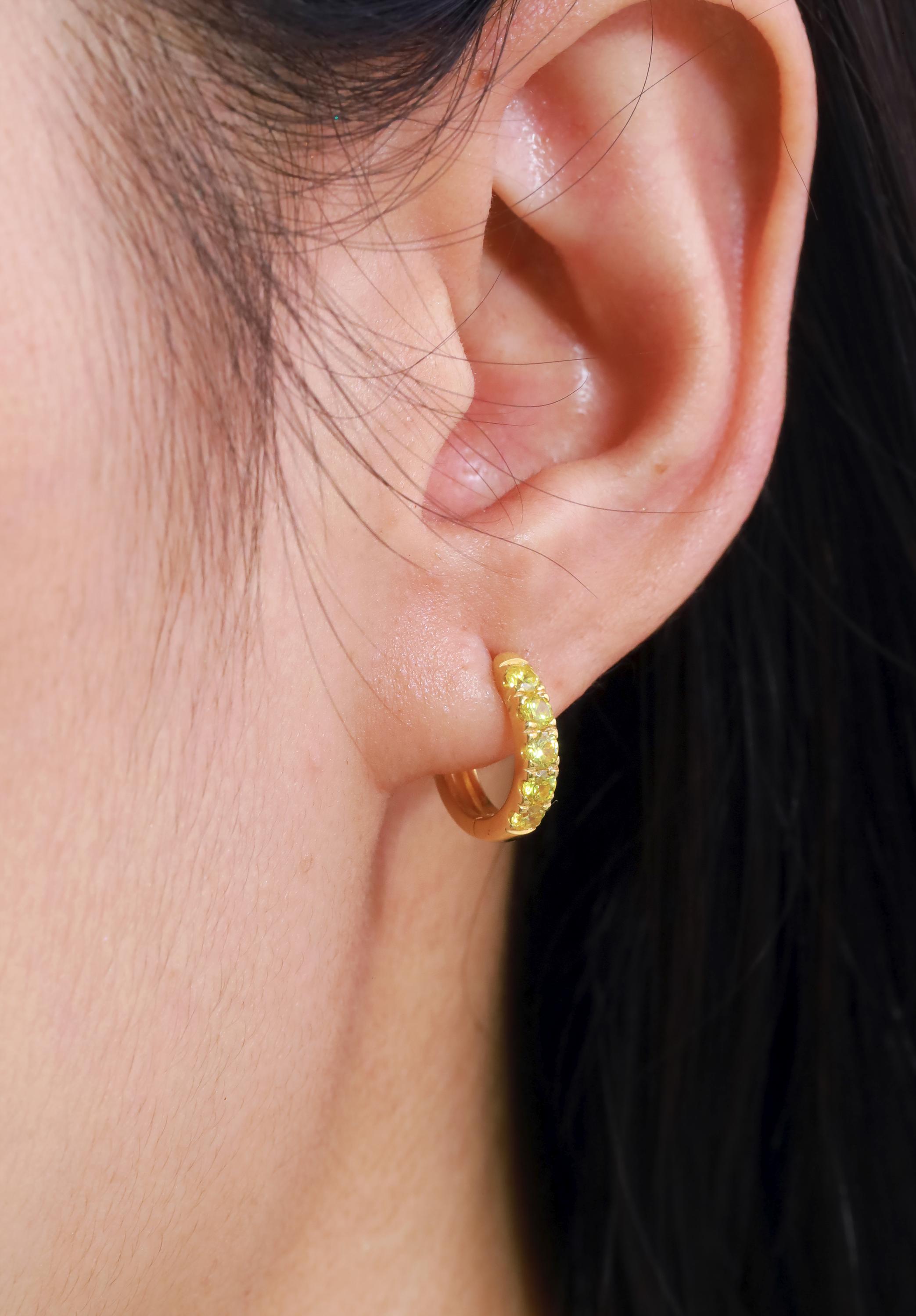 Five Stones Yellow Sapphire Hoop Earring, September Birthstone Gifts, Huggie Hoops, Minimal Hoop Earring