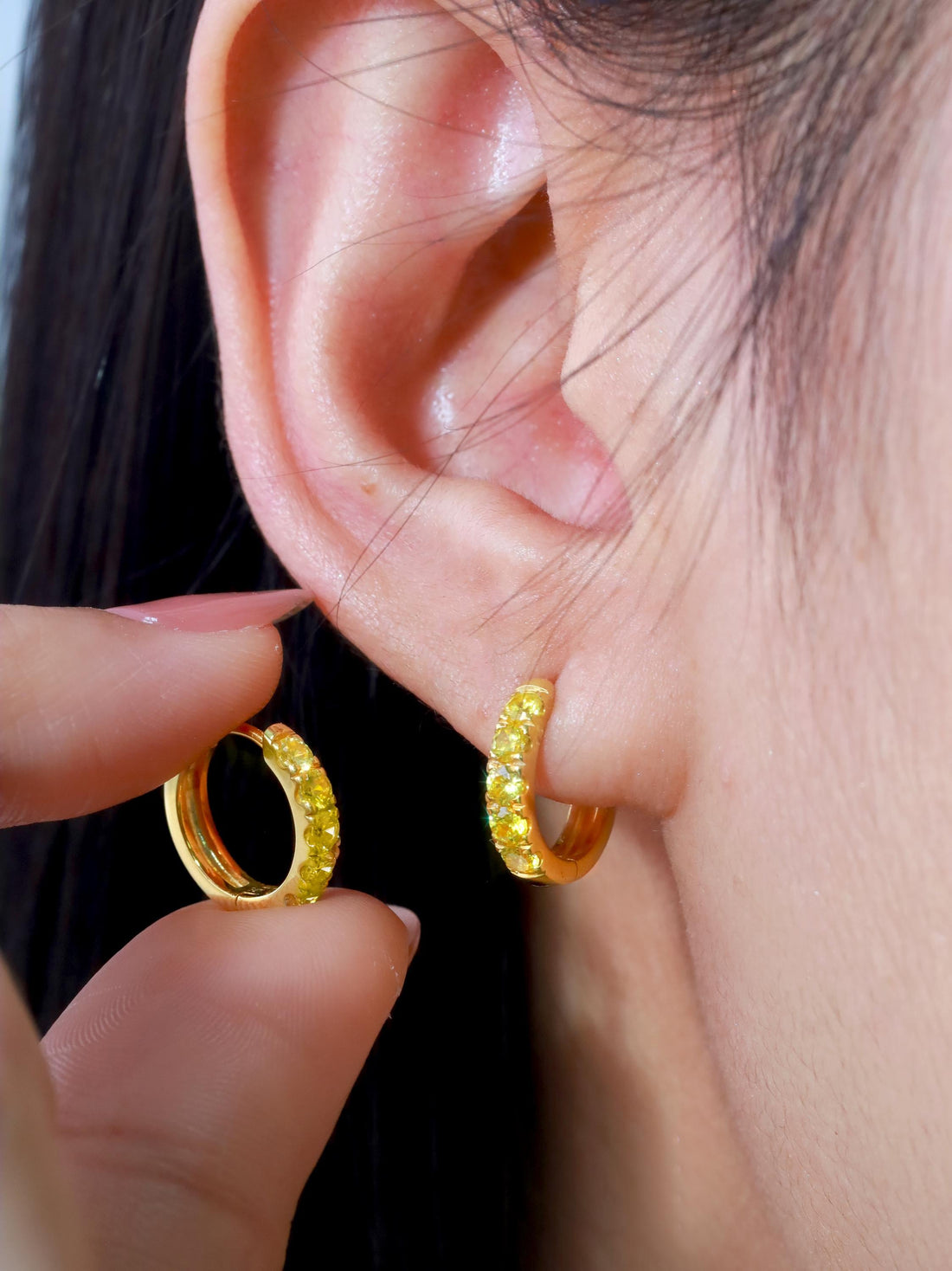 Five Stones Yellow Sapphire Hoop Earring, September Birthstone Gifts, Huggie Hoops, Minimal Hoop Earring