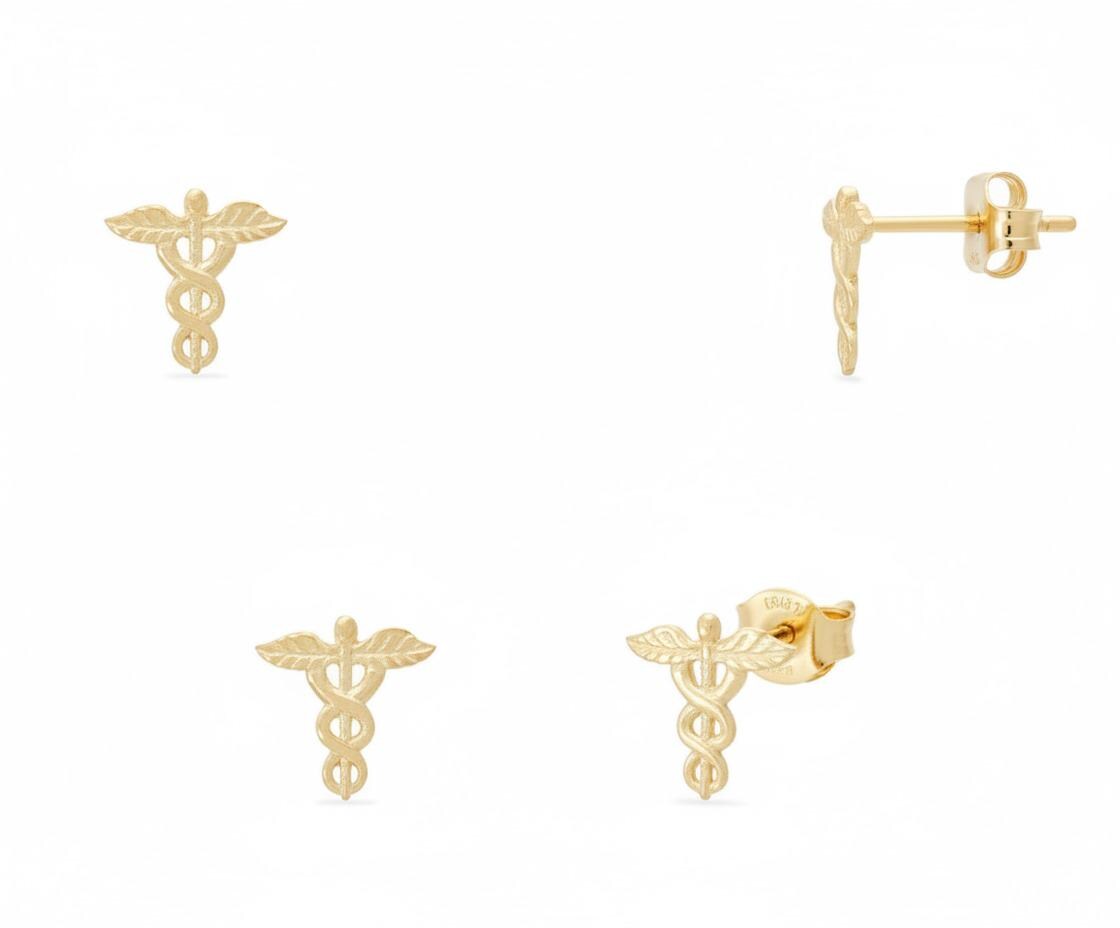 Caduceus Stud Earrings, Medical Symbol Earrings, Caduceus Medical Jewelry, Earrings for Doctor Nurse