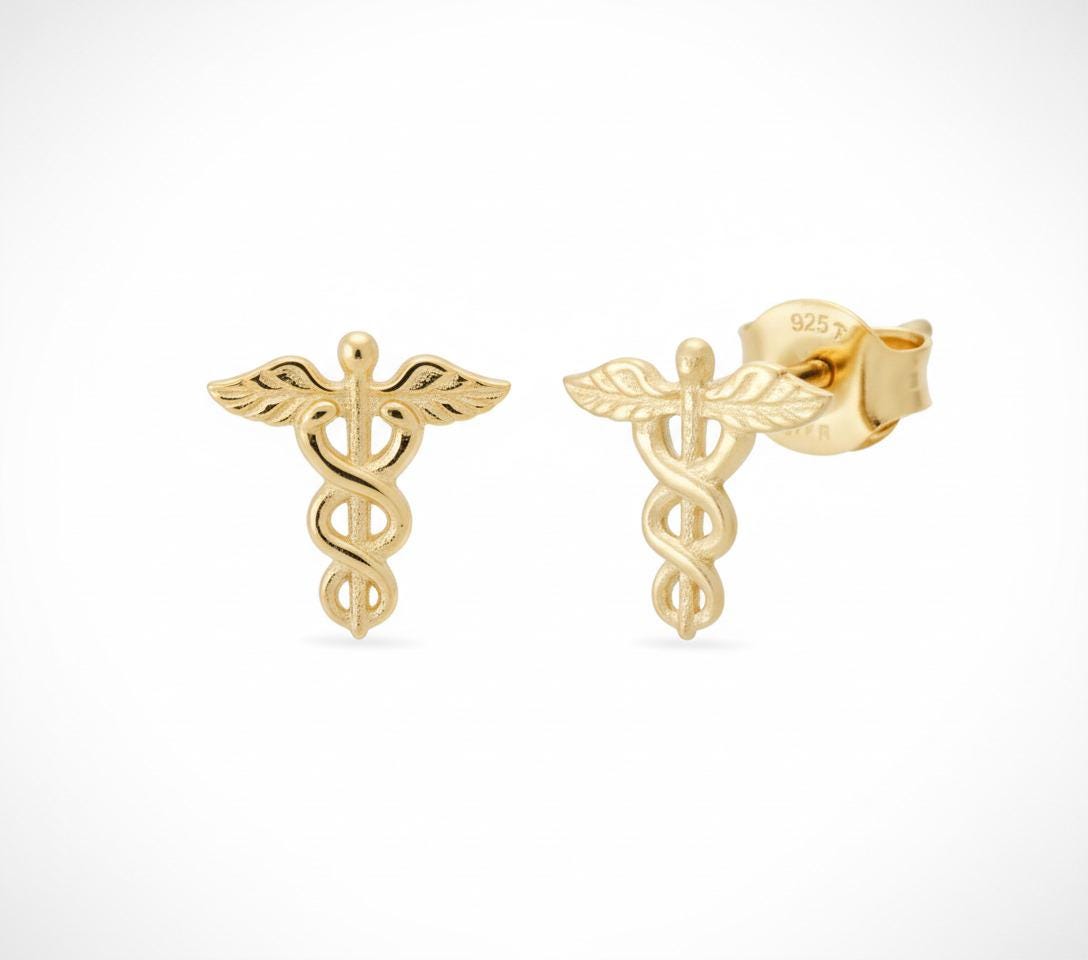 Caduceus Stud Earrings, Medical Symbol Earrings, Caduceus Medical Jewelry, Earrings for Doctor Nurse