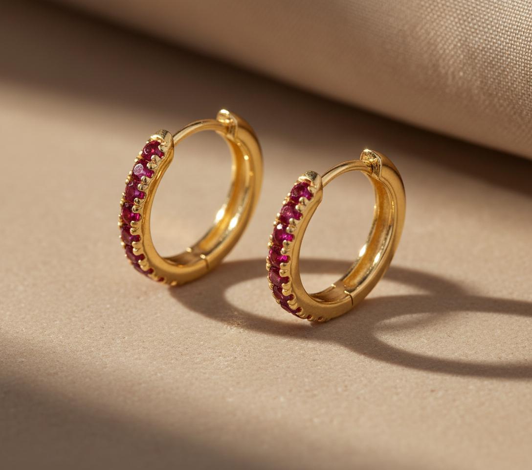 Ruby Hoop Earrings, July Birthstone Gifts, Huggies Hoop Earrings, Minimal Hoop Earrings, In Stock
