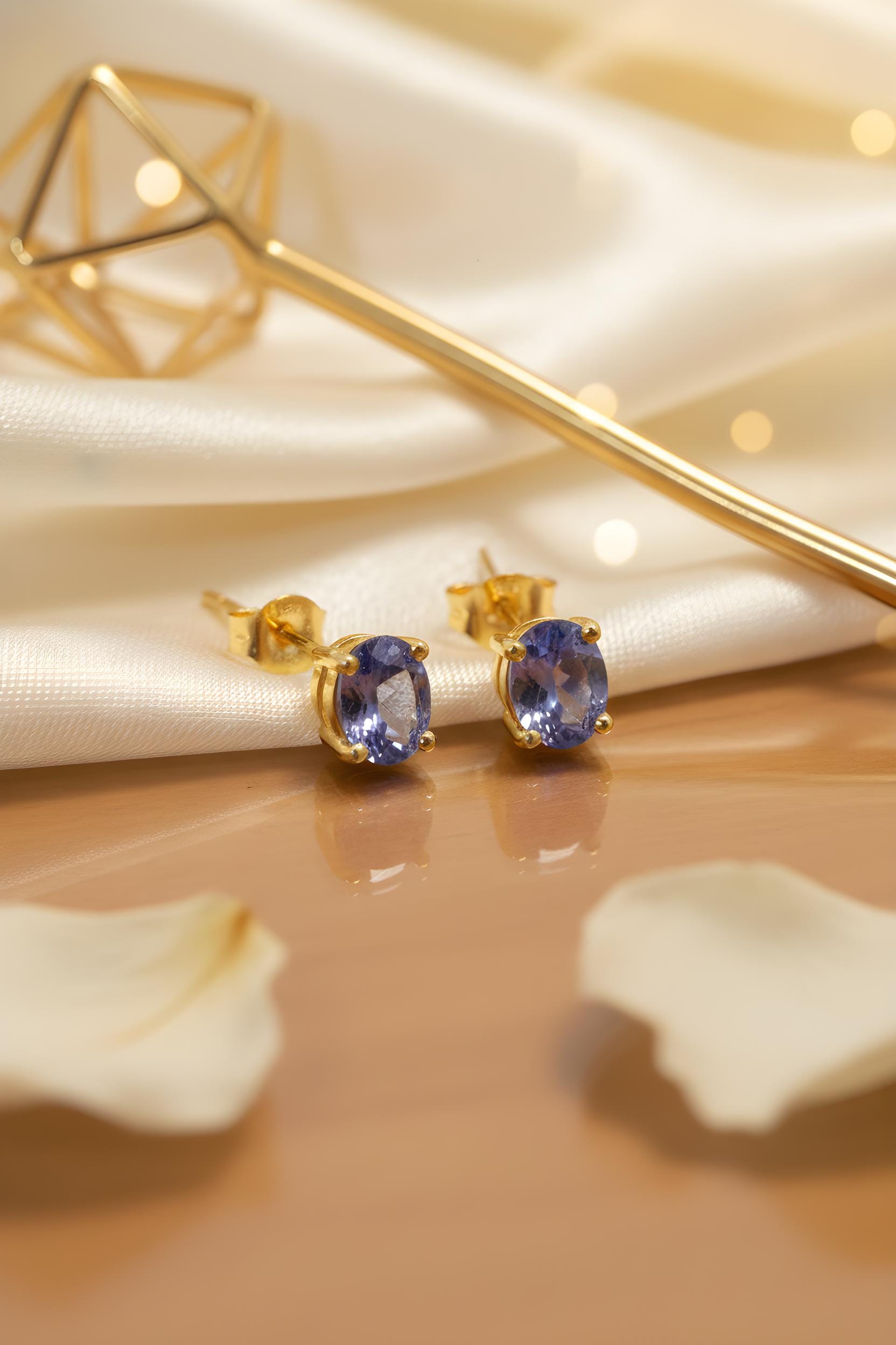 Tanzanite Stud Earrings, 925 Sterling Silver Purple Gemstone Studs, Handmade Earrings for Women, December Birthstone Gift