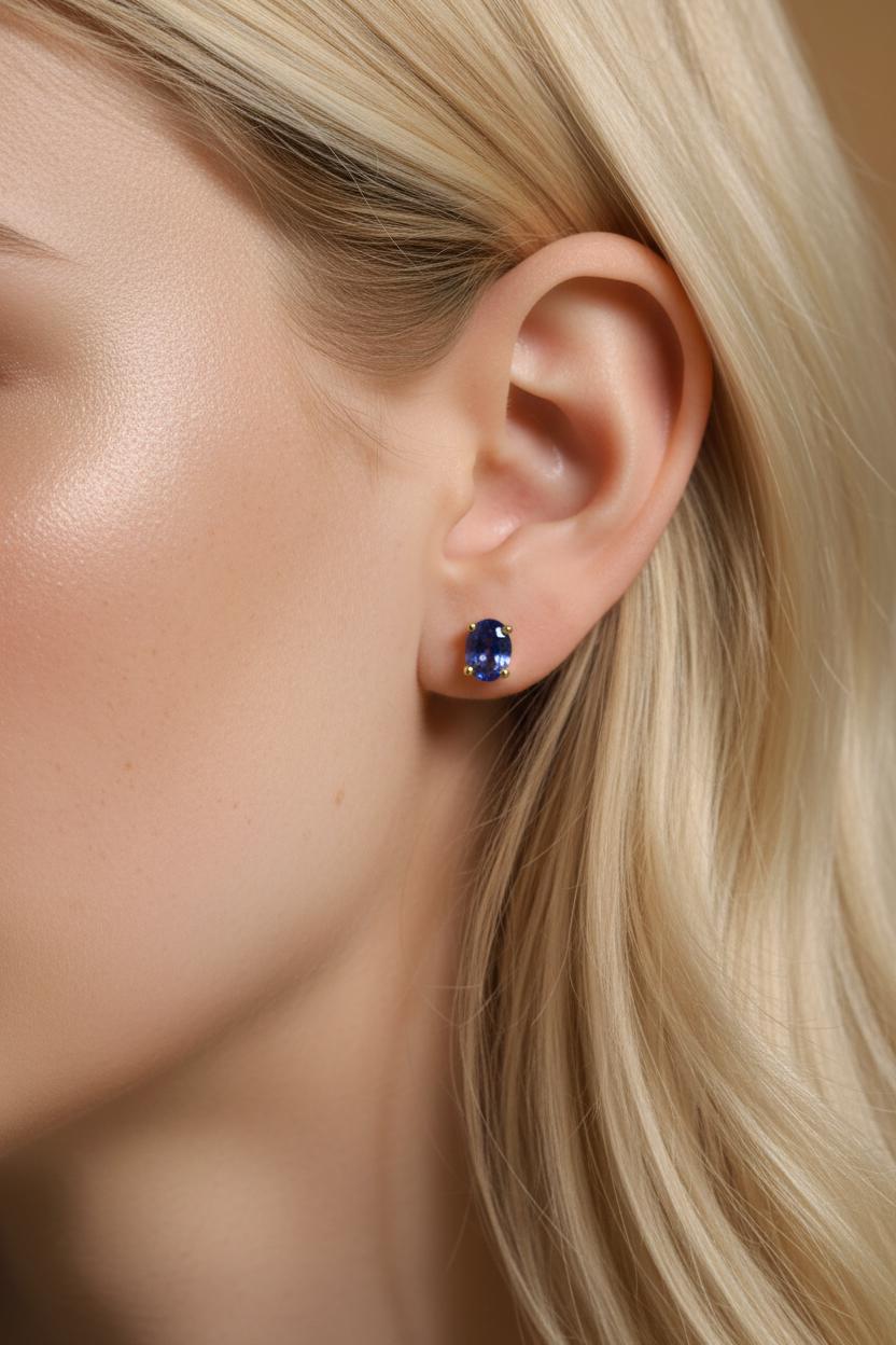 Tanzanite Stud Earrings, 925 Sterling Silver Purple Gemstone Studs, Handmade Earrings for Women, December Birthstone Gift