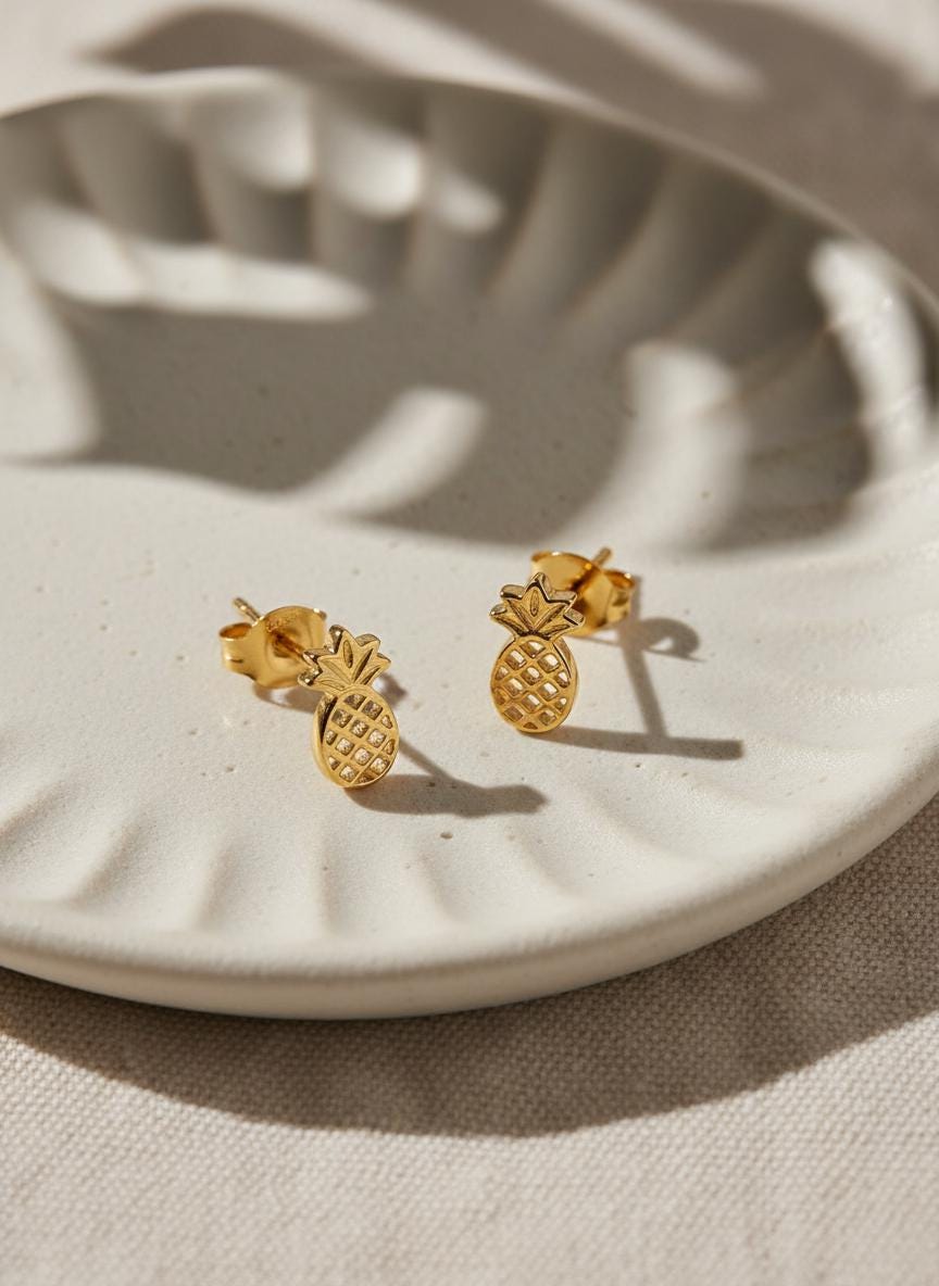 Pineapple Stud Earrings, Tiny Fruits Earrings, Delicate Summer Earrings for Women,  Adorable earrings, Last Minute Gifts
