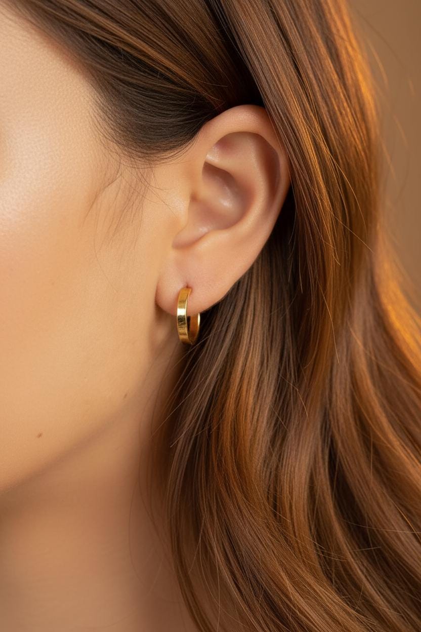 Flat Hoop Earrings, 18K Gold Filled Open Back Earrings, Chunky Hoop Earrings