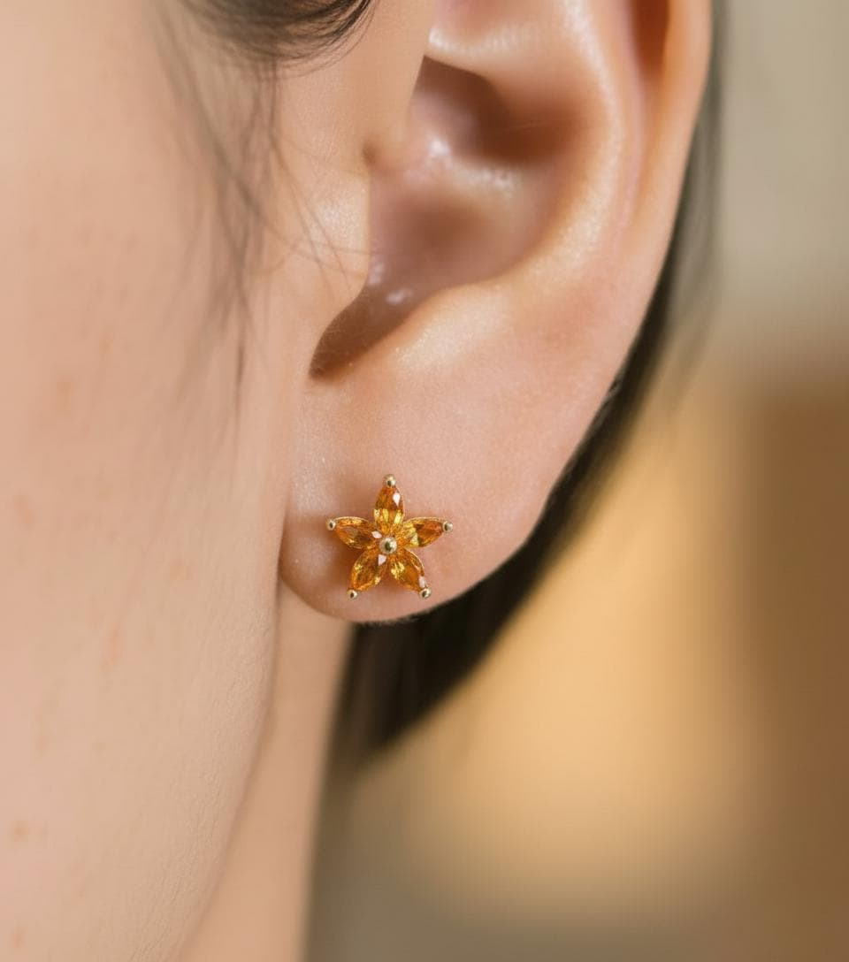 Citrine Flower Stud Earrings November Birthstone Jewelry Floral Studs Everyday Earrings Gift for Her Dainty Yellow Gemstone Earrings