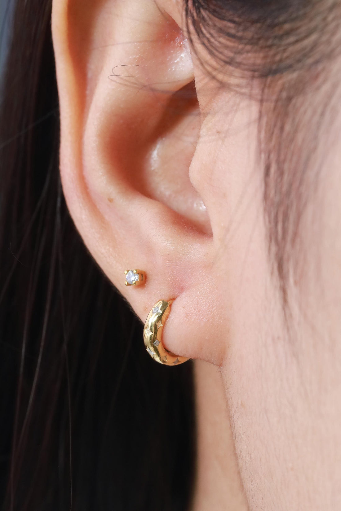 Celestial Huggie Hoop Earrings, 18K Gold Star Huggies for Women, Minimalist Hoop Earrings