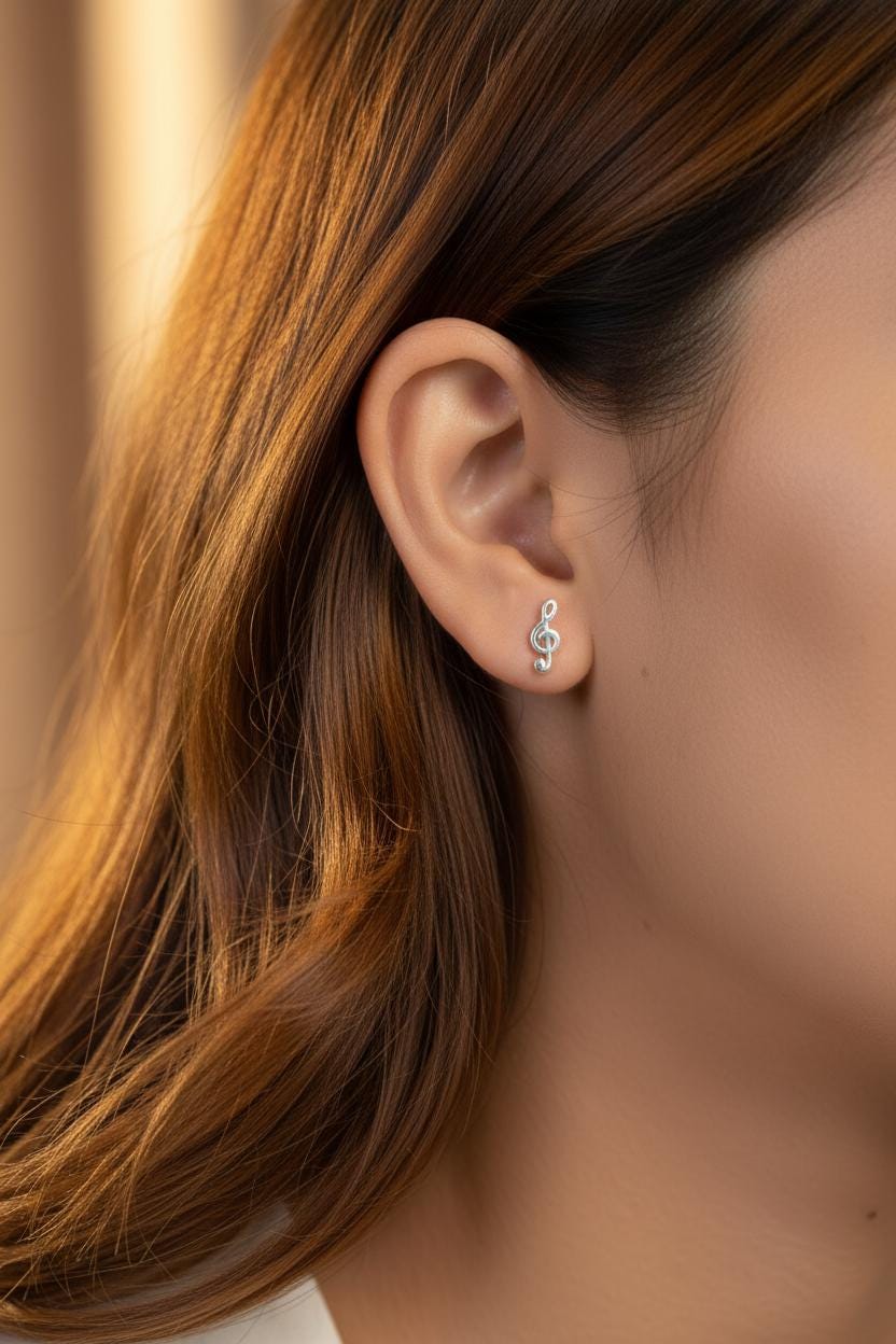 Treble Clef Stud Earrings, 18K Gold Plated Music Note Earrings, Tiny Gift for Musician Women