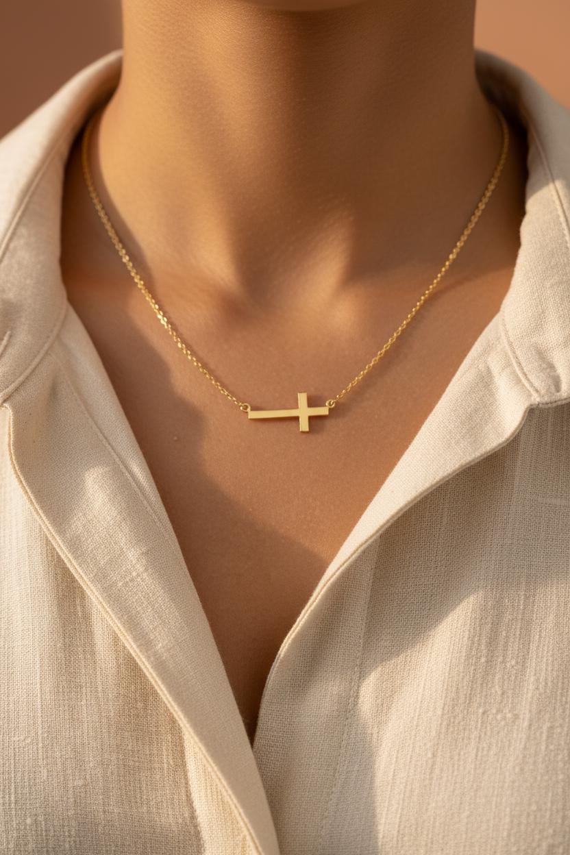 Minimalist Cross Necklace Dainty Cross Charm Religious Necklace Gift for Her Small Gold Cross Necklace Christian Jewelry for Women