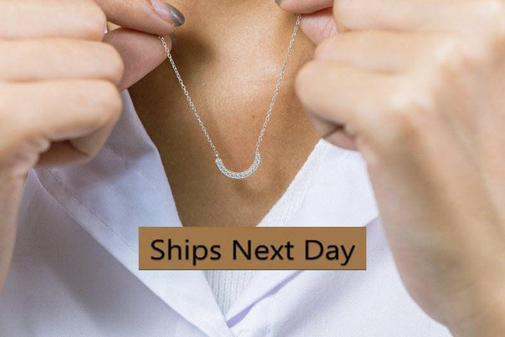 Diamond Curved Necklace, U Shape Diamond Cluster Necklace, Dainty Bridal Jewelry, Bridesmaid Necklace Gift for Her