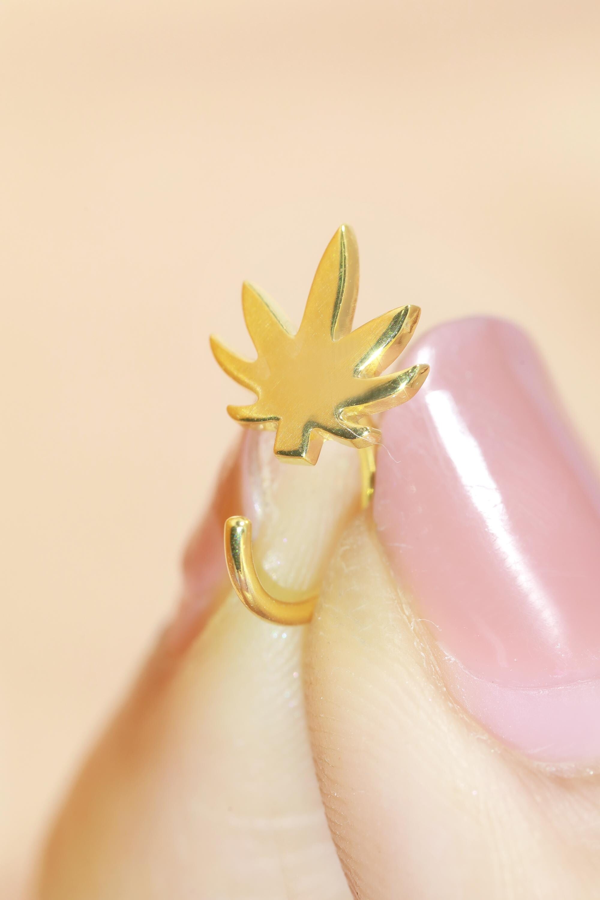 Cannabis Leaf Huggies Earrings Marijuana Leaf Open Hoop Earrings Weed Leaf Huggie Hoops Pot Leaf Hoop Earrings Hemp Leaf Huggie Earrings