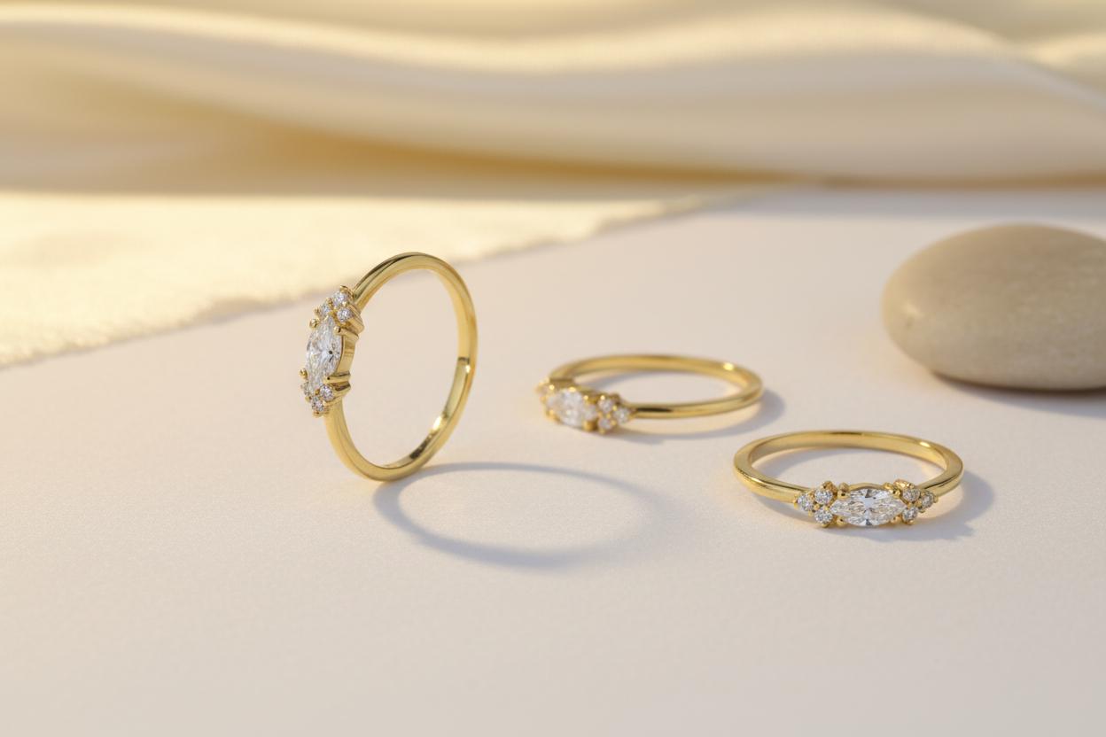 Minimalist Marquise Cut Gold Ring, 925 Sterling Silver Dainty Stacking Ring, Promise Ring Gift for Her