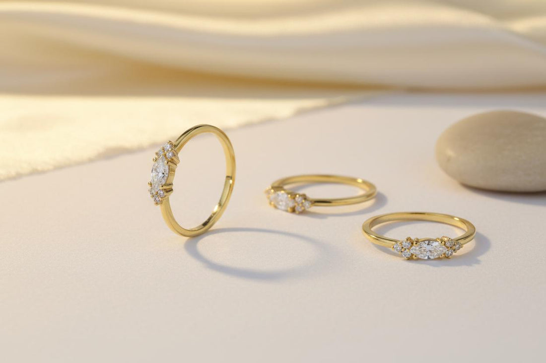 Minimalist Marquise Cut Gold Ring, 925 Sterling Silver Dainty Stacking Ring, Promise Ring Gift for Her