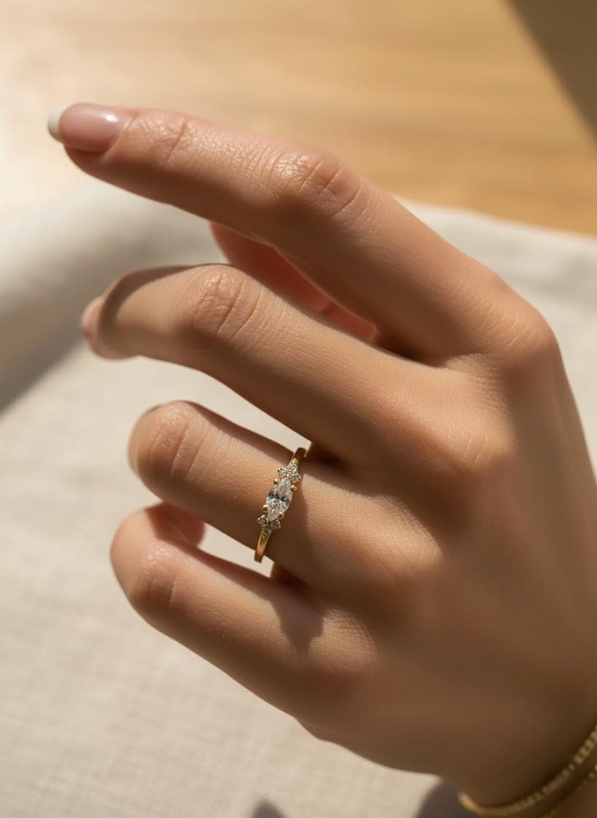 Minimalist Marquise Cut Gold Ring, 925 Sterling Silver Dainty Stacking Ring, Promise Ring Gift for Her