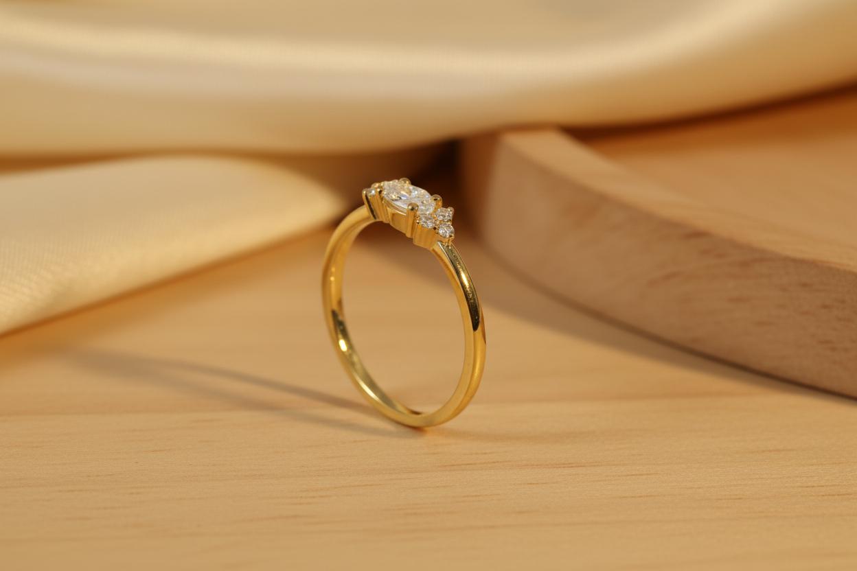 Minimalist Marquise Cut Gold Ring, 925 Sterling Silver Dainty Stacking Ring, Promise Ring Gift for Her