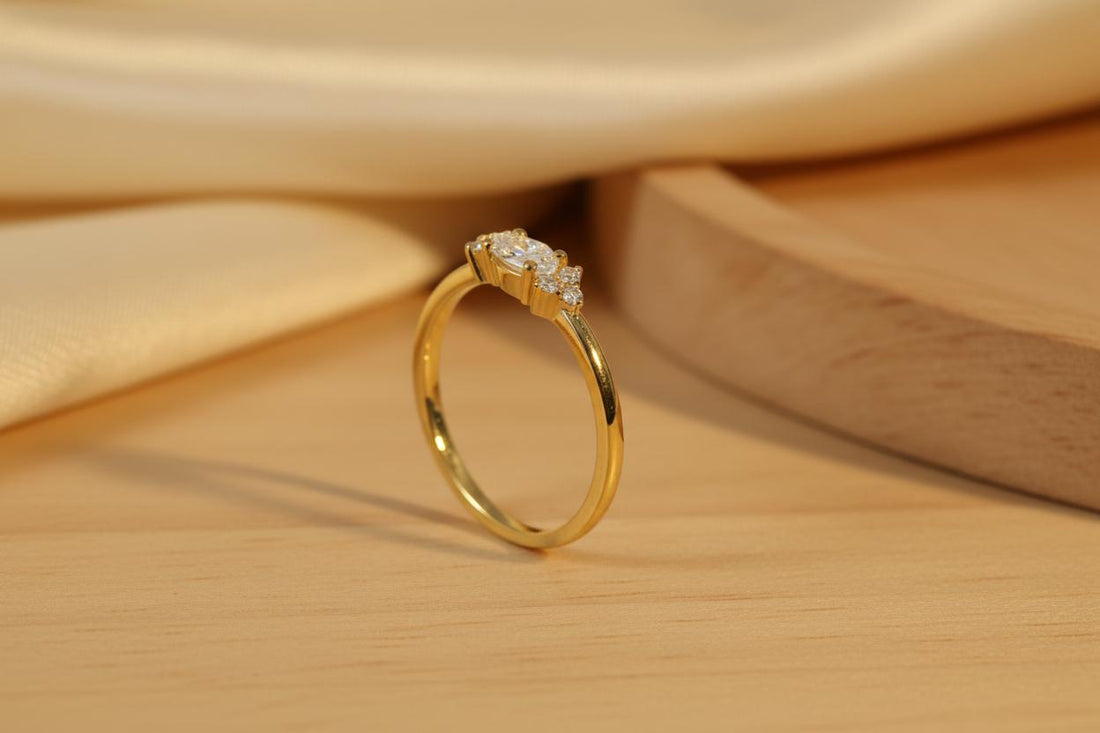 Minimalist Marquise Cut Gold Ring, 925 Sterling Silver Dainty Stacking Ring, Promise Ring Gift for Her