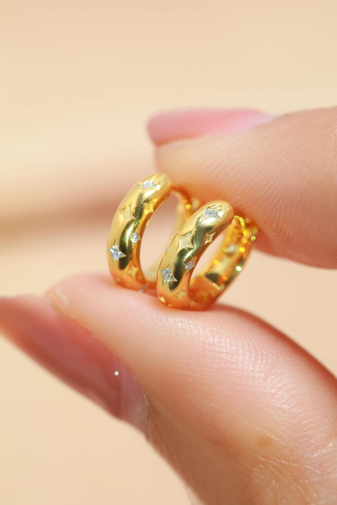 Celestial Huggie Hoop Earrings, 18K Gold Star Huggies for Women, Minimalist Hoop Earrings