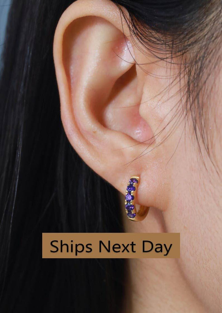 Five Stones Blue Sapphire Hoop Earring, September Birthstone Gifts, Huggie Hoops, Minimal Hoop Earring, In Stock