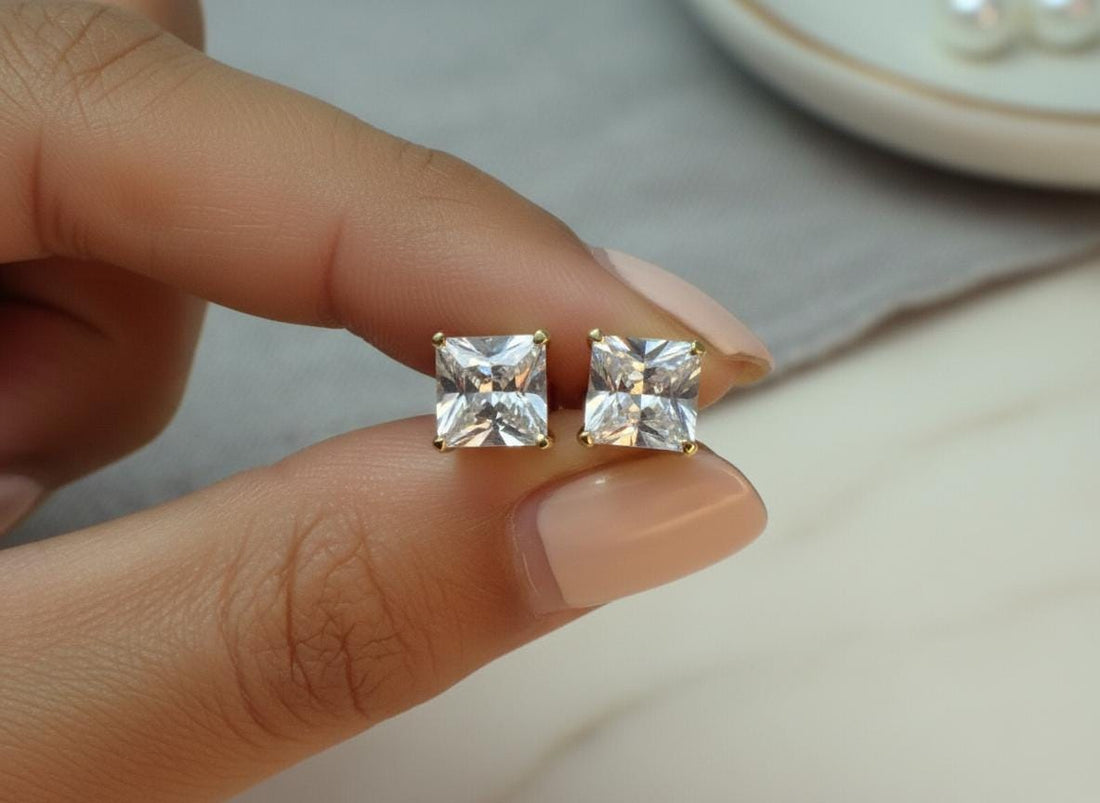 Princess Cut Solitaire Earrings, Princess Cut Studs, Diamond Stud Earrings, Square Studs Earring, Classic Earrings