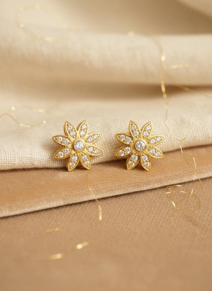 Daisy Diamond Stud Earrings / Flower Earrings / Diamonds Minimalist Earrings / Floral Jewelry / In Stock