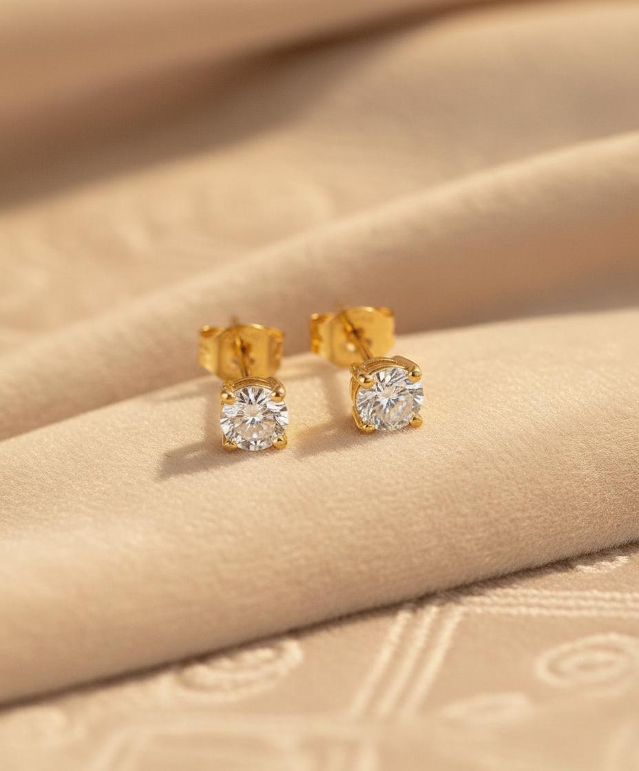 Diamond Solitaire Stud Earrings, Minimalist Earrings Gift for Her, Round Stud Earrings, Wedding Earrings