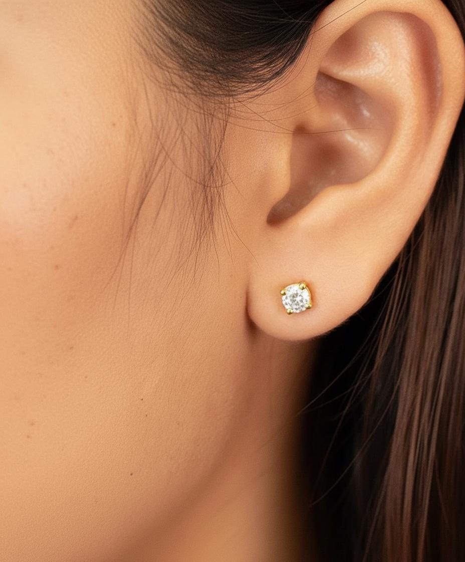 Diamond Solitaire Stud Earrings, Minimalist Earrings Gift for Her, Round Stud Earrings, Wedding Earrings