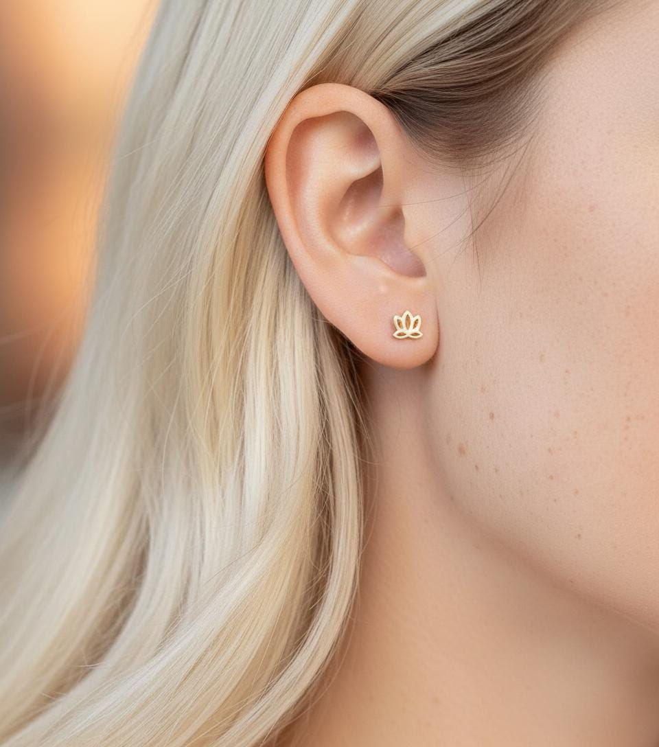 Lotus Stud Earrings, 925 Sterling Silver Lotus Earrings, Lotus Cartilage Earrings, Minimalist Earrings for Women, Last Minute Gifts