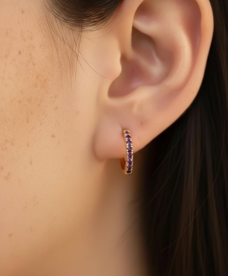 Amethyst Hoop Earrings, February Birthstone Gifts, Huggies Hoop Earrings, Minimal Hoop Earrings, IN Stock