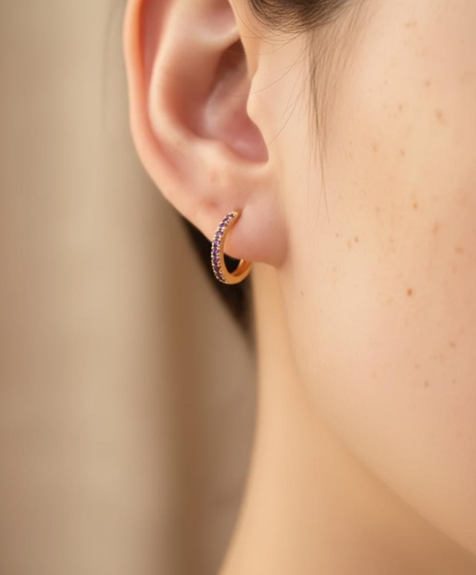 Amethyst Hoop Earrings, February Birthstone Gifts, Huggies Hoop Earrings, Minimal Hoop Earrings, IN Stock