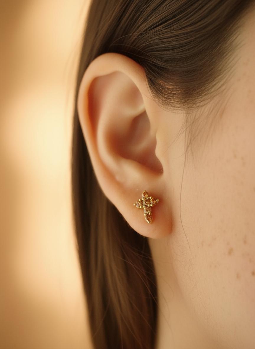 Citrine Cross Stud Earrings / Citrine Earrings / Tiny Cross Studs / November Birthstones Gift / Religious Earrings Gift for Her