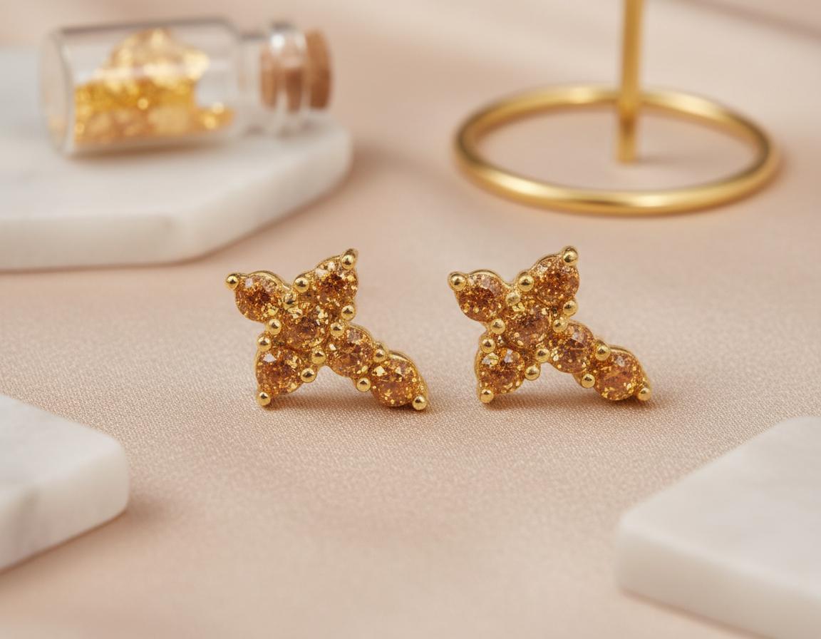 Citrine Cross Stud Earrings / Citrine Earrings / Tiny Cross Studs / November Birthstones Gift / Religious Earrings Gift for Her