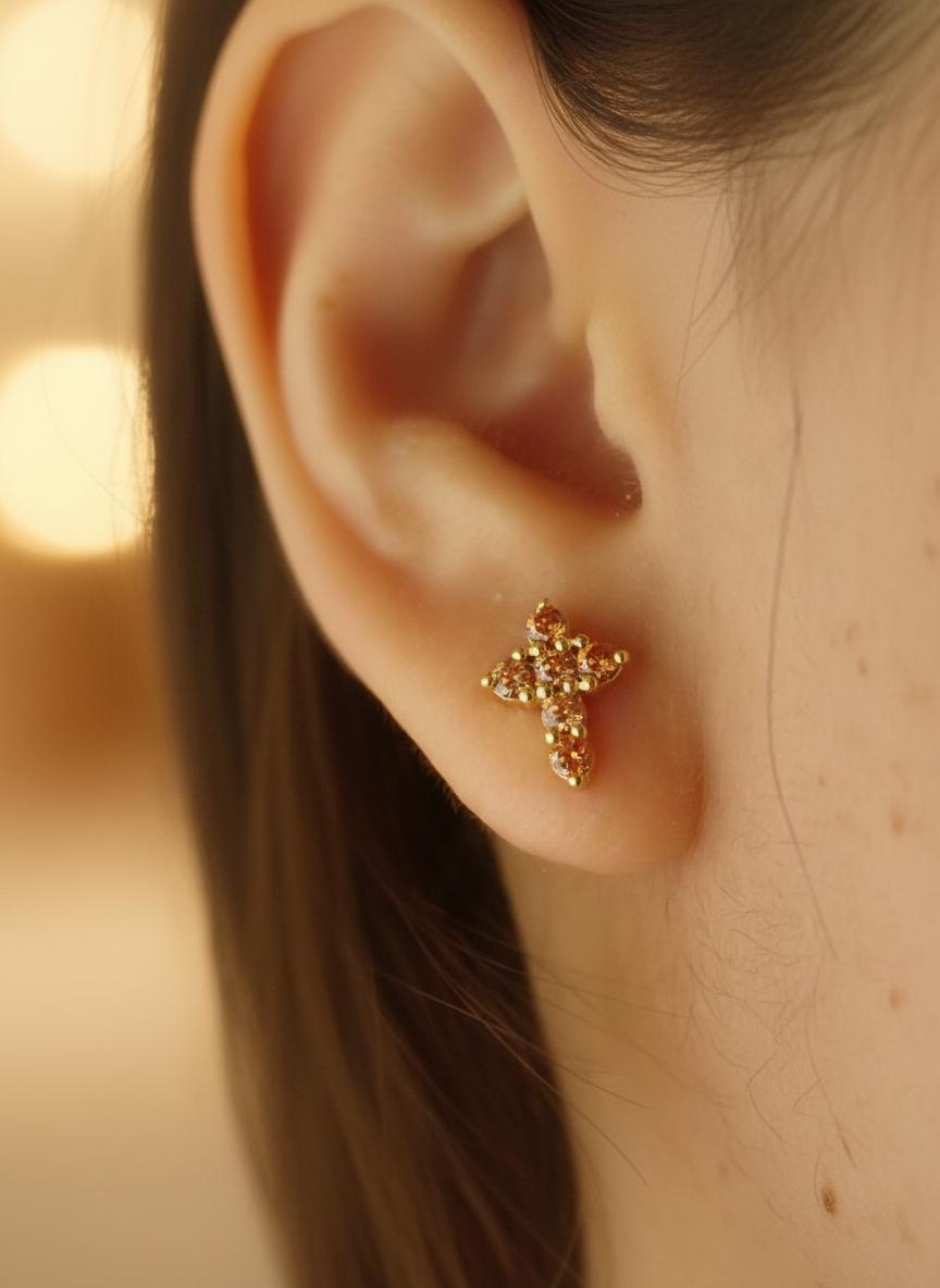 Citrine Cross Stud Earrings / Citrine Earrings / Tiny Cross Studs / November Birthstones Gift / Religious Earrings Gift for Her