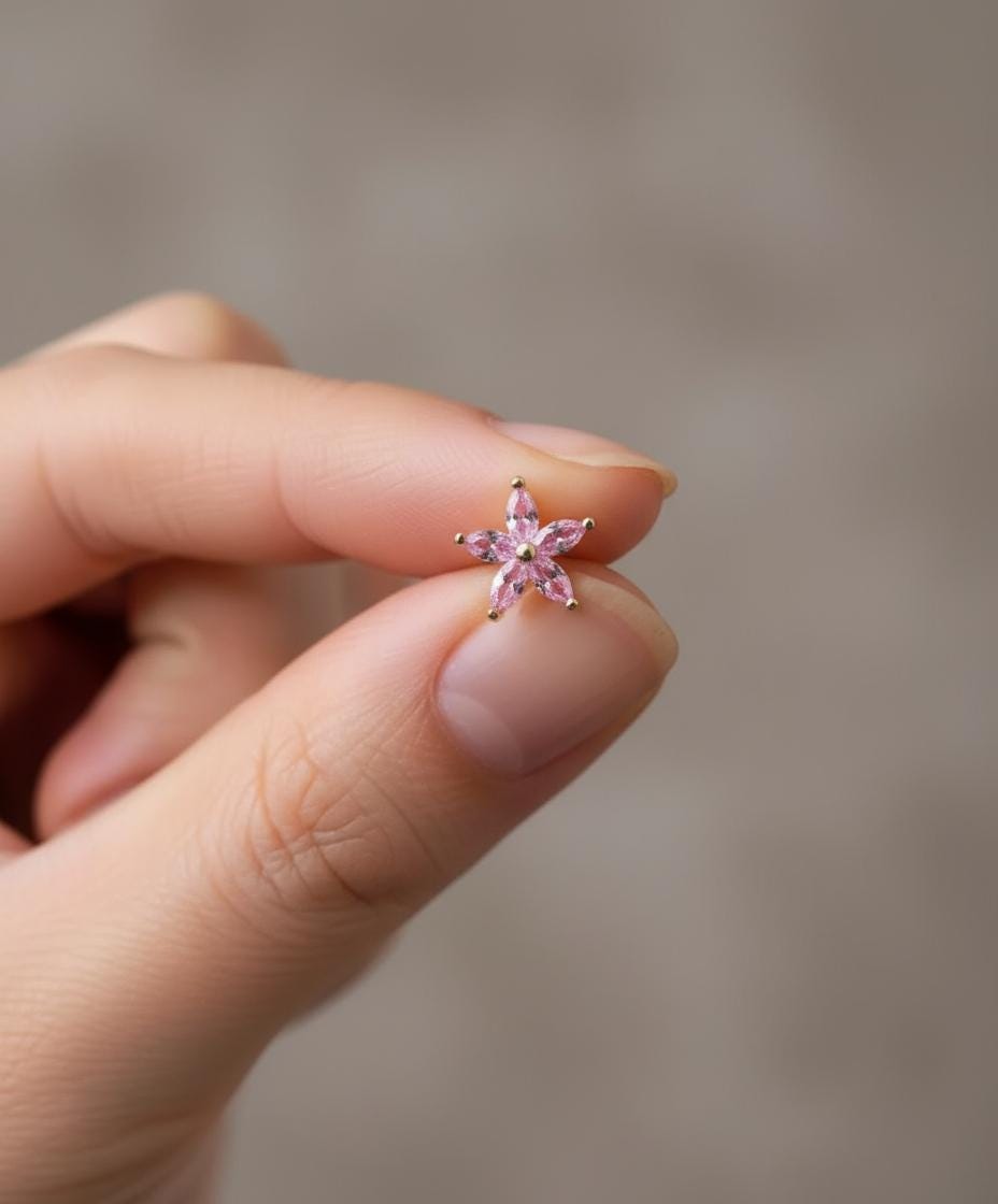 Pink Sapphire Flower Stud Earrings, September Birthstones, Everyday Earrings Gift for Her, Floral Studs, Graduation Gifts