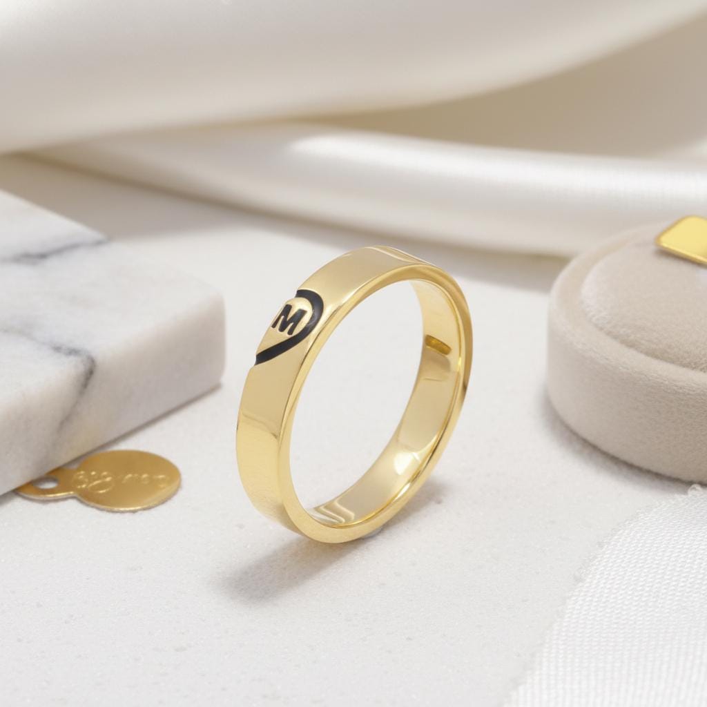 His and Her Matching Couple Rings, Engraved Initial Rings, Personalized Anniversary Gift for Women