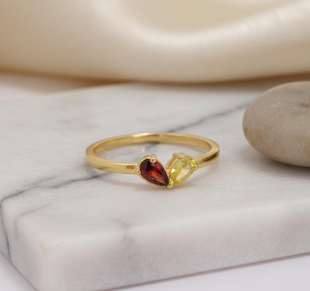 Personalized Birthstone Ring, 18K Gold Custom Heart Ring, Marquise Diamond Ring, Anniversary Ring Gift for Women